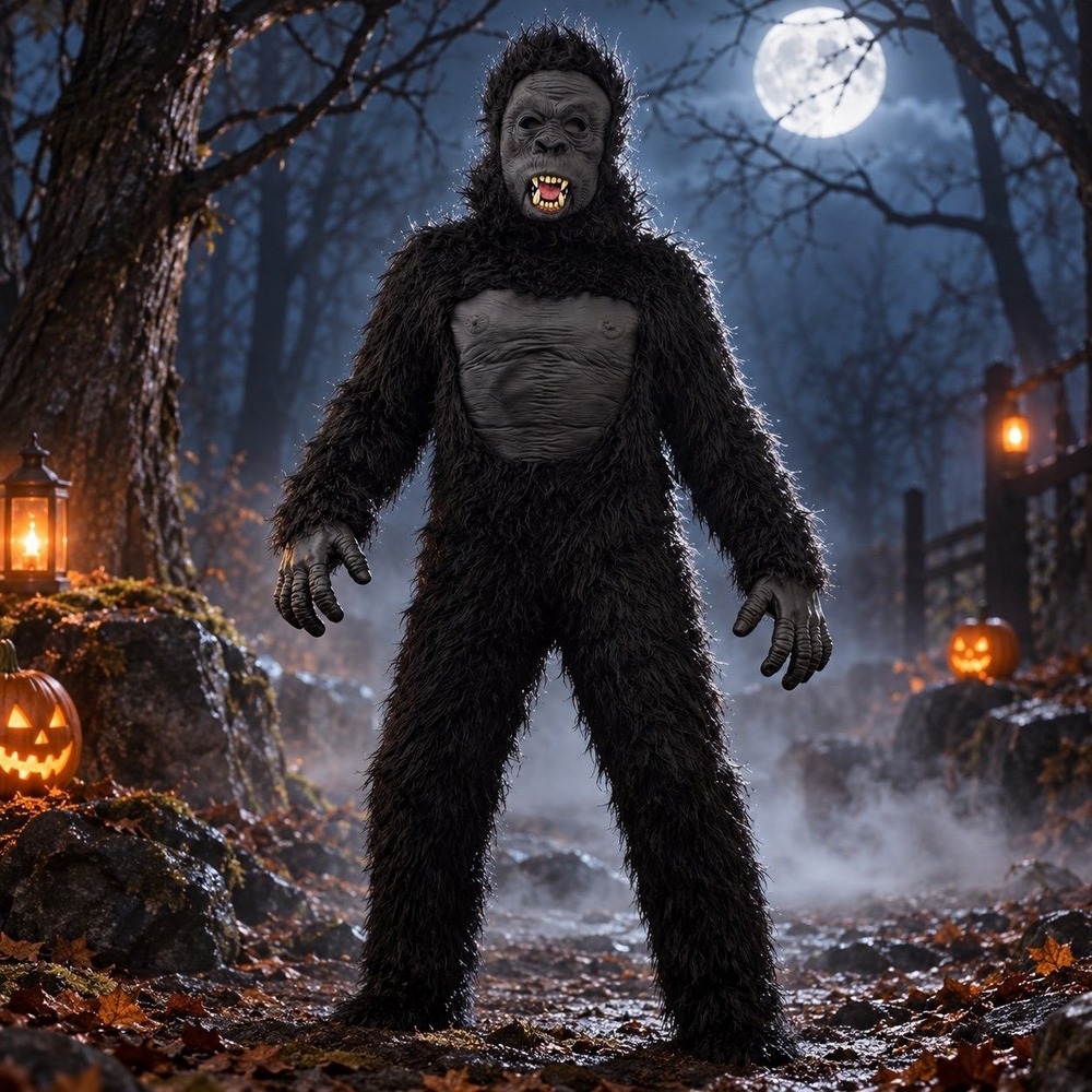 Target Youth XL Gorilla Costume Black Faux Fur Removable Mask Hands Halloween